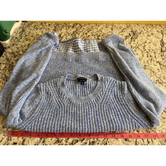 Talbots Sweater Womens M Blue Knit Gingham Hem Pima Cotton Phoebe Buffay - Picture 5 of 8